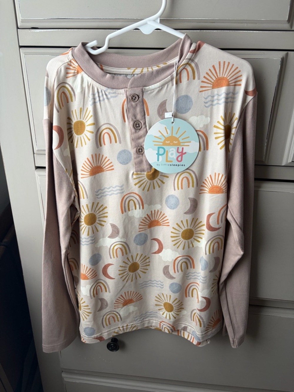 Little Sleepies Cream & Mauve Sun + Rainbow Long Sleeve Shirt